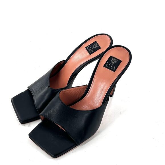 LITA By Ciara Solid Square Toe Slide Heels 39 8.5 Black NWOT Mules SandalsSlide - Picture 5 of 6